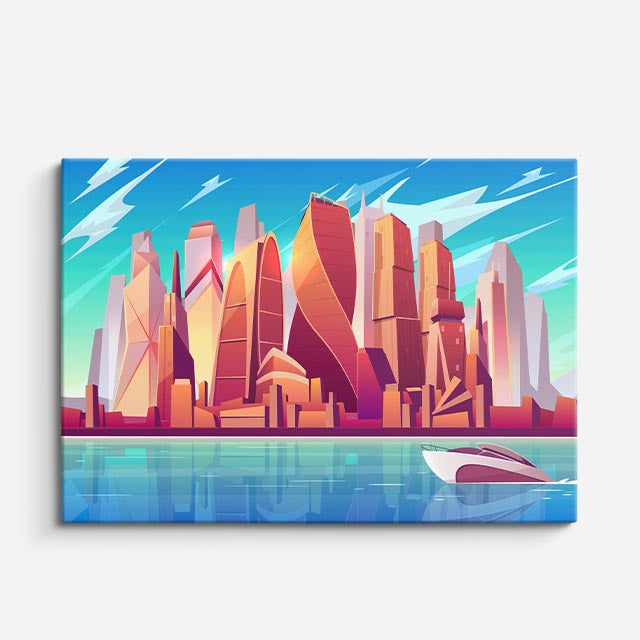 cuadro canvas paisajes digitales ciudad roca lago reflejos horizontal