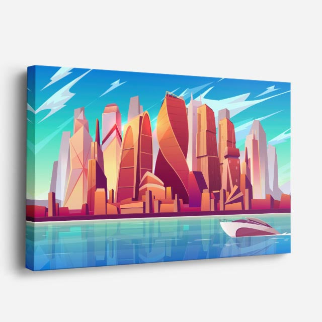 cuadro canvas paisajes digitales ciudad roca lago reflejos horizontal