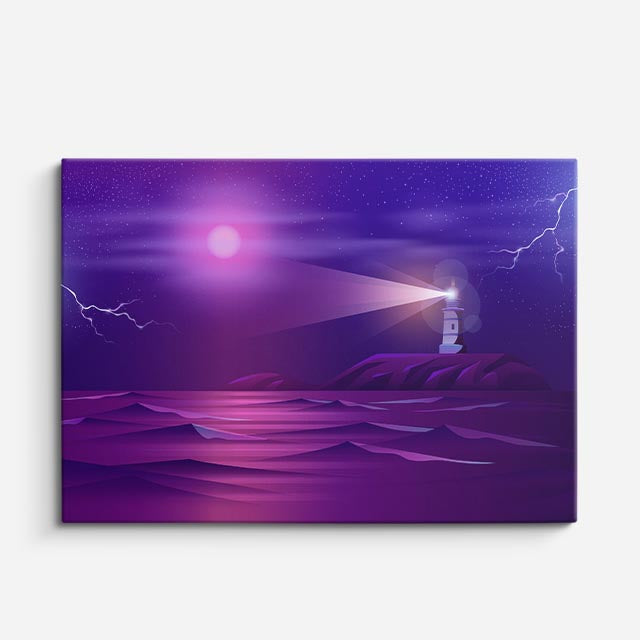 cuadro canvas paisajes digitales mar morado faro tormenta horizontal