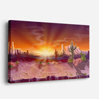 cuadro canvas paisajes digitales desierto cactus atardecer naranja horizontal