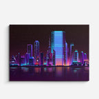 cuadro canvas paisajes digitales ciudad neon dorada noche horizontal