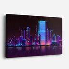 cuadro canvas paisajes digitales ciudad neon dorada noche horizontal