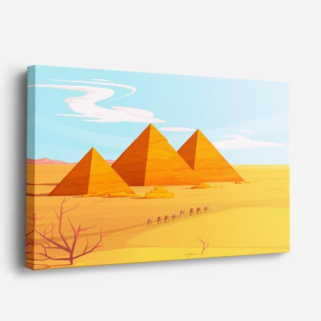 cuadro canvas paisajes digitales pirámides egipto camellos desierto horizontal