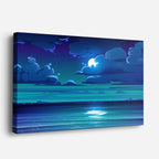 cuadro canvas paisajes digitales mar azul luna noche tranquila horizontal