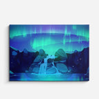 cuadro canvas paisajes digitales aurora cascada noche verde horizontal