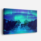 cuadro canvas paisajes digitales aurora cascada noche verde horizontal