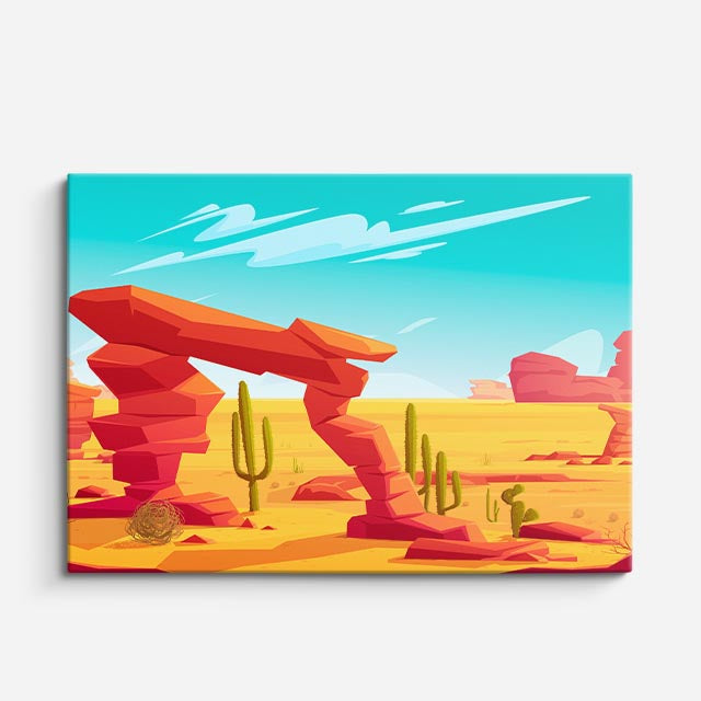 cuadro canvas paisajes digitales desierto arco cactus naranja horizontal