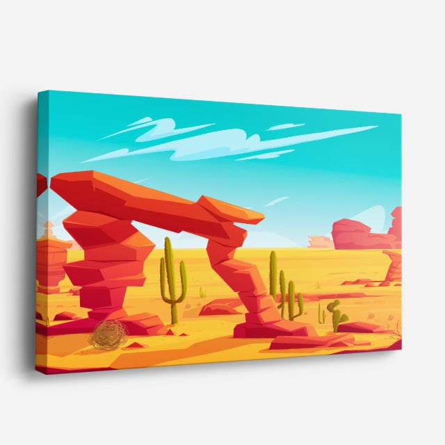 cuadro canvas paisajes digitales desierto arco cactus naranja horizontal