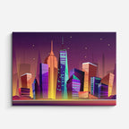 cuadro canvas paisajes digitales ciudad neon morada nocturna horizontal