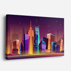 cuadro canvas paisajes digitales ciudad neon morada nocturna horizontal