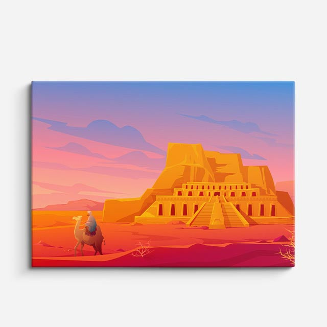 cuadro canvas paisajes digitales templo maya desierto naranja horizontal