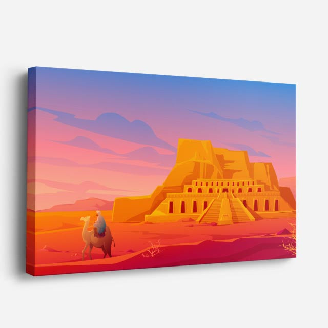 cuadro canvas paisajes digitales templo maya desierto naranja horizontal