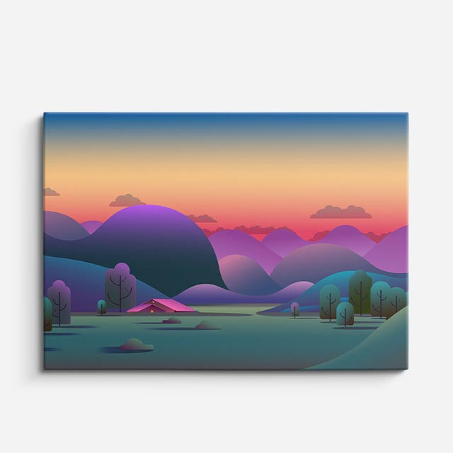 cuadro canvas paisajes digitales montañas coloridas atardecer horizontal