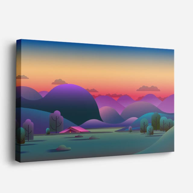 cuadro canvas paisajes digitales montañas coloridas atardecer horizontal