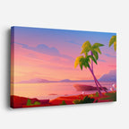 cuadro canvas paisajes digitales playa palmera atardecer rosa horizontal