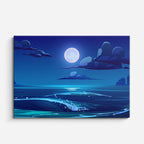cuadro canvas paisajes digitales mar luna llena noche azul horizontal