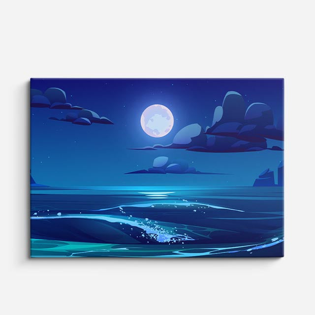 cuadro canvas paisajes digitales mar luna llena noche azul horizontal