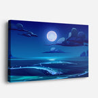 cuadro canvas paisajes digitales mar luna llena noche azul horizontal