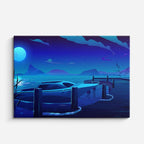 cuadro canvas paisajes digitales ruinas noche azul luna horizontal