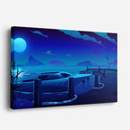 cuadro canvas paisajes digitales ruinas noche azul luna horizontal