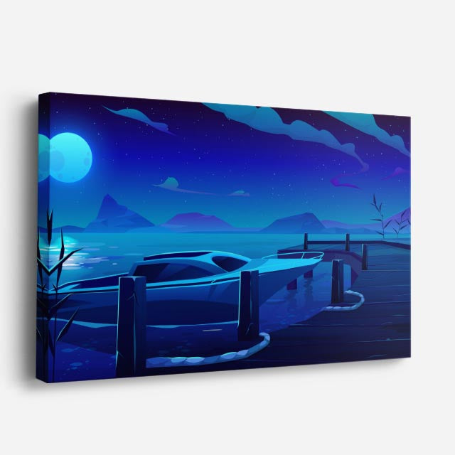 cuadro canvas paisajes digitales ruinas noche azul luna horizontal
