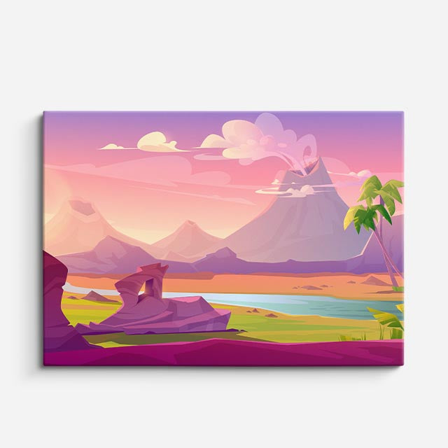 cuadro canvas paisajes digitales montañas coloridas lago multicolor horizontal