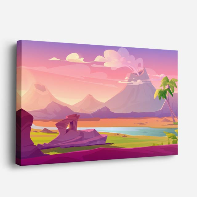 cuadro canvas paisajes digitales montañas coloridas lago multicolor horizontal