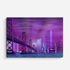 cuadro canvas paisajes digitales puente neon morado noche horizontal