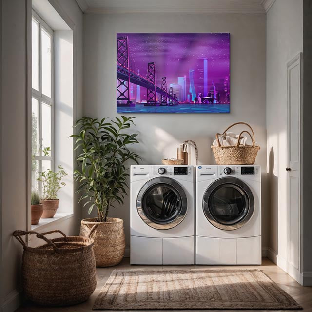 cuadro canvas paisajes digitales puente neon morado noche horizontal