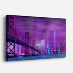 cuadro canvas paisajes digitales puente neon morado noche horizontal