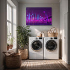 cuadro canvas paisajes digitales ciudad neon rosa morada noche horizontal