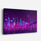 cuadro canvas paisajes digitales ciudad neon rosa morada noche horizontal