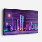 cuadro canvas paisajes digitales ciudad morada noche luna horizontal
