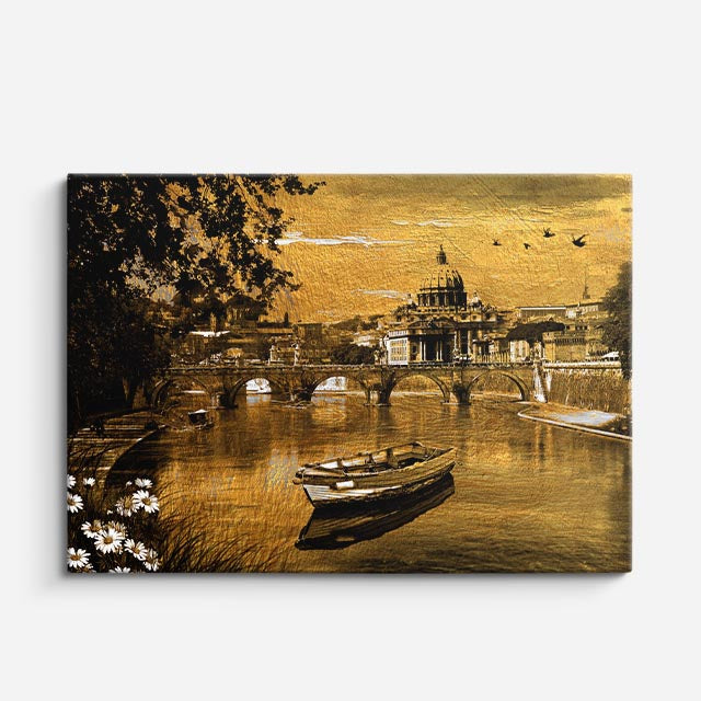 Cuadro canvas Roma Vintage Sepia con Barca - Ciudades Urbano y Arquitectura - Vista Frente