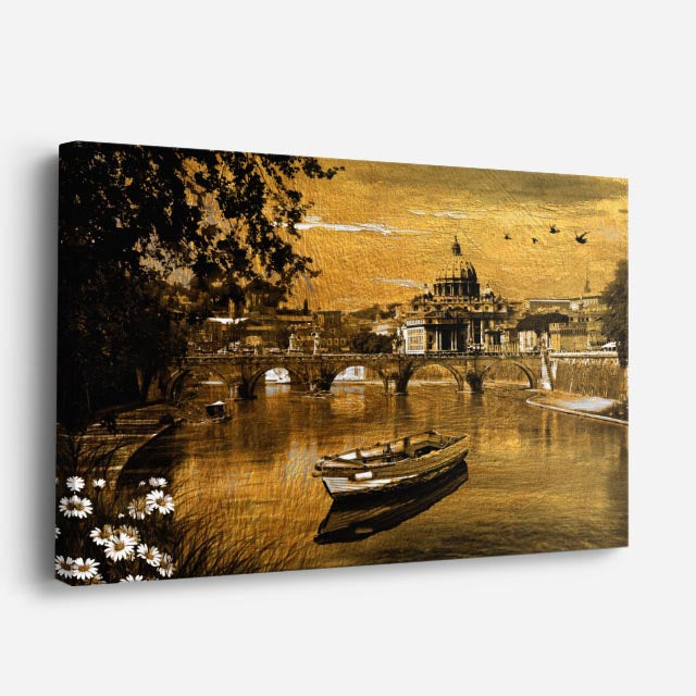 Cuadro canvas Roma Vintage Sepia con Barca - Ciudades Urbano y Arquitectura - Vista Perspectiva