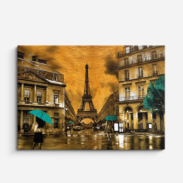 Cuadro canvas Paris Lluvia Sepia con Paraguas - Ciudades Urbano y Arquitectura - Vista Frente