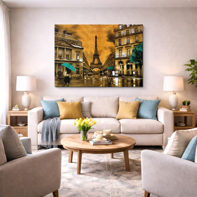 Cuadro canvas Paris Lluvia Sepia con Paraguas - Ciudades Urbano y Arquitectura - Vista Lifestyle