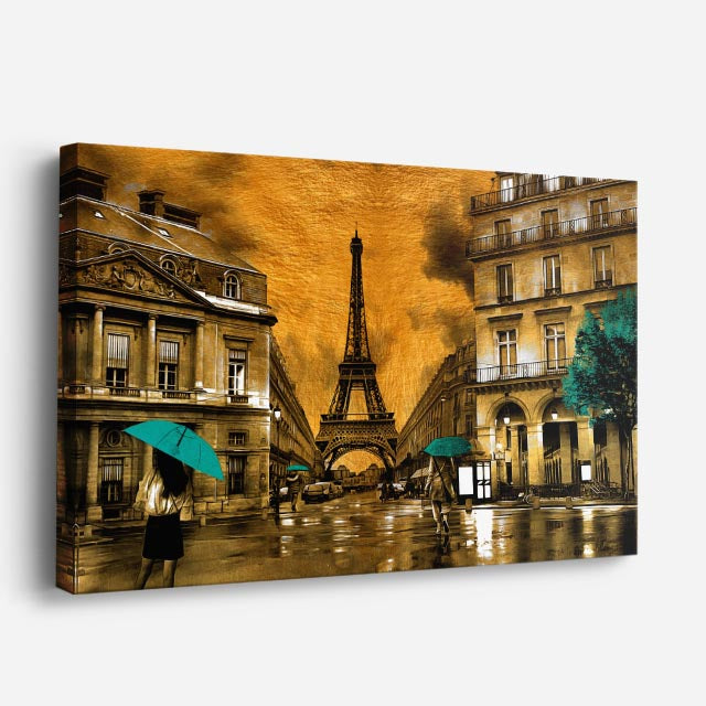 Cuadro canvas Paris Lluvia Sepia con Paraguas - Ciudades Urbano y Arquitectura - Vista Perspectiva