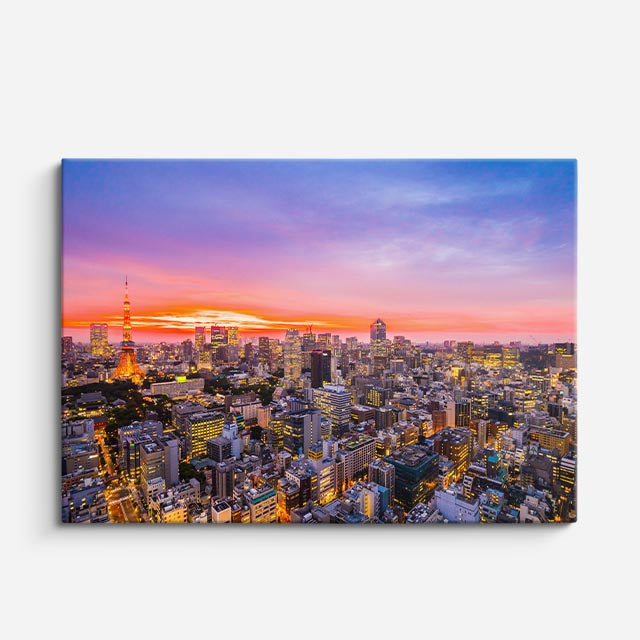 Cuadro canvas Tokio Skyline Atardecer Naranja - Ciudades Urbano y Arquitectura - Vista Frente