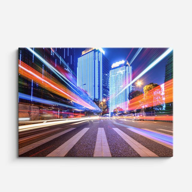 Cuadro canvas Autopista Nocturna Luces de Velocidad - Ciudades Urbano y Arquitectura - Vista Frente