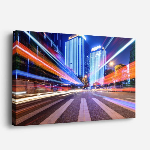 Cuadro canvas Autopista Nocturna Luces de Velocidad - Ciudades Urbano y Arquitectura - Vista Perspectiva