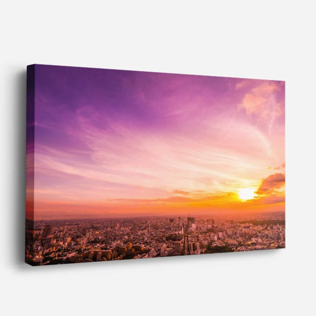 Cuadro canvas Ciudad Atardecer Purpura Dramatico - Ciudades Urbano y Arquitectura - Vista Perspectiva