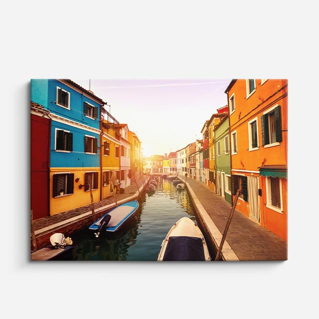Cuadro canvas Burano Canal Casas de Colores - Ciudades Urbano y Arquitectura - Vista Frente