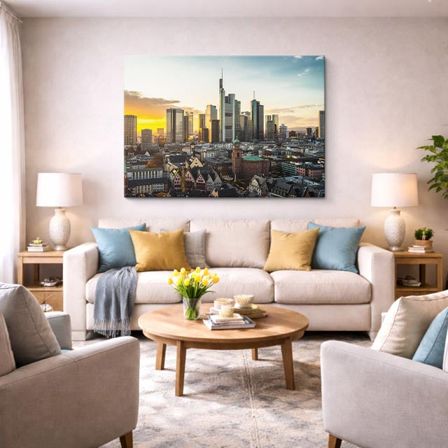 Cuadro canvas Frankfurt Skyline Dorado - Ciudades Urbano y Arquitectura - Vista Lifestyle
