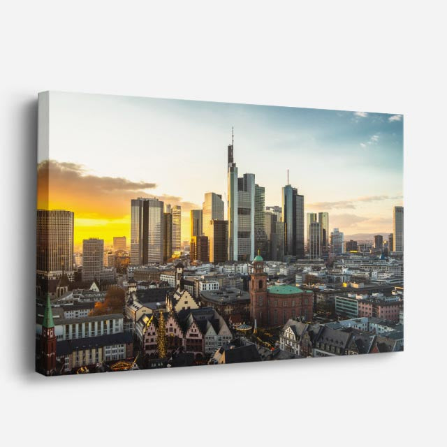 Cuadro canvas Frankfurt Skyline Dorado - Ciudades Urbano y Arquitectura - Vista Perspectiva