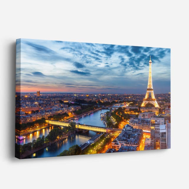 Cuadro canvas Paris Torre Eiffel Rio Noche - Ciudades Urbano y Arquitectura - Vista Perspectiva