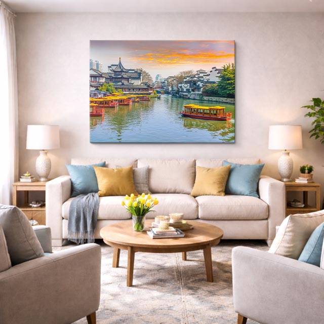 Cuadro canvas Shanghai Rio Barcos al Atardecer - Ciudades Urbano y Arquitectura - Vista Lifestyle