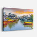 Cuadro canvas Shanghai Rio Barcos al Atardecer - Ciudades Urbano y Arquitectura - Vista Perspectiva