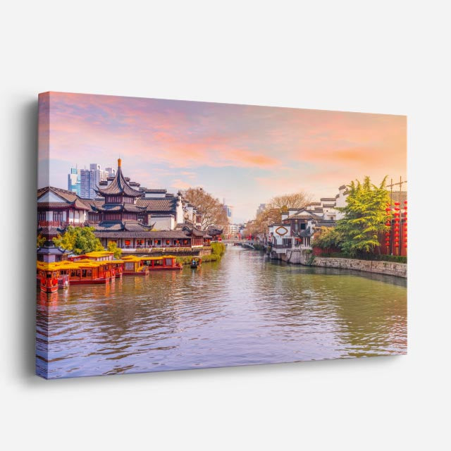 Cuadro canvas Shanghai Rio Templos Dorados - Ciudades Urbano y Arquitectura - Vista Perspectiva