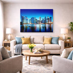 Cuadro canvas Ciudad Costera Nocturna Azul - Ciudades Urbano y Arquitectura - Vista Lifestyle